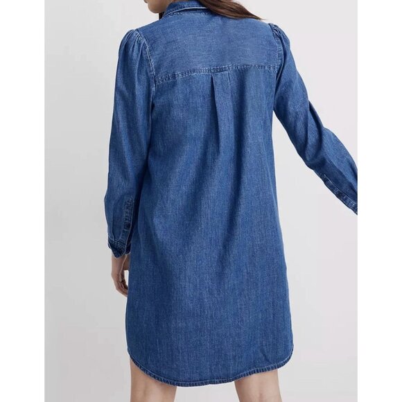 Madewell Denim Puff-Sleeve Shirtdress in Harris Wash Blue Size Small - Picture 4 of 13